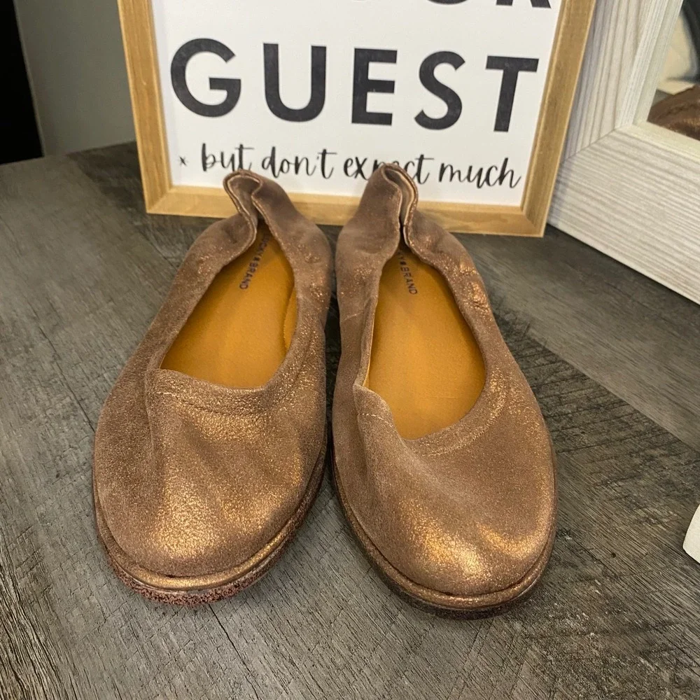 Lucky Brand Emmie Ballet Flats Metallic Bronze Rose Gold Leather Slip On 9M 40